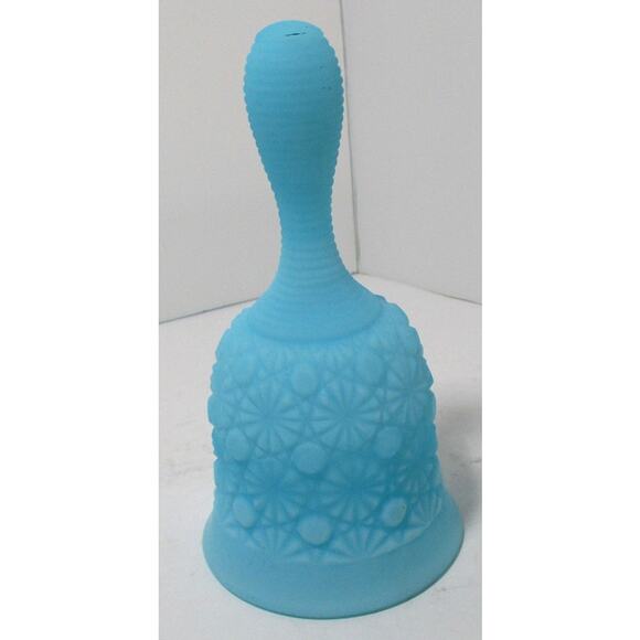 Vintage Fenton Blue Satin Daisy & Button Bell 6" - Picture 2 of 4